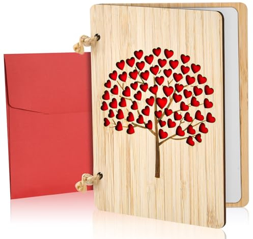 Vicloon Tarjeta de Regalo de Felicitacion de Madera con Flor, Hecha a Mano, con Sobres, para Cumpleanos, Bodas y San Valentin (Arbol del amor)