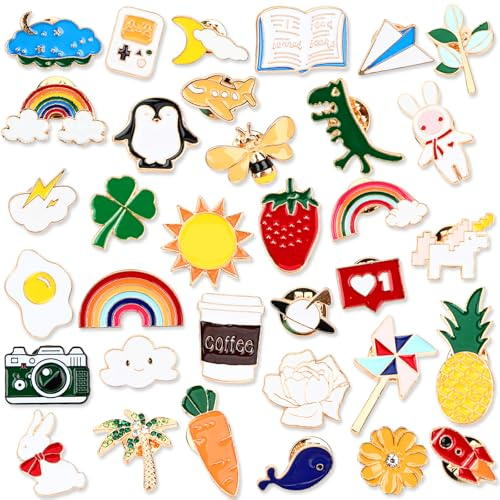 DTOFOOT 36PCS Cute Enamel Pins Bulk Mixed Cartoon Lapel Pins Set Assorted Funny Animal Plant Brooch Button Jewelry for Backpack Bags Hat Jacket Gifts
