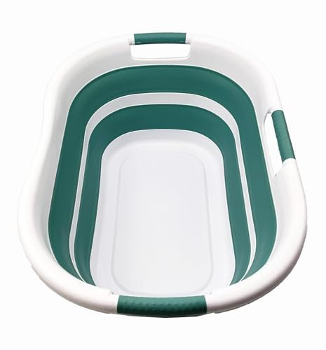SAMMART Cesto portabiancheria pieghevole in plastica da 40 l, salvaspazio, vasca per la biancheria, portatile, cesto pieghevole pop-up (1, bianco/verde celadon)