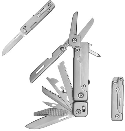 HONZIN Multitools Camping, 13-in-1 Multifunktion Klappmesser aus Edelstahl mit Schere, Säge, Schraubendreher, Dosenöffner für Outdoor, Reparaturen, Geschenke für Männer