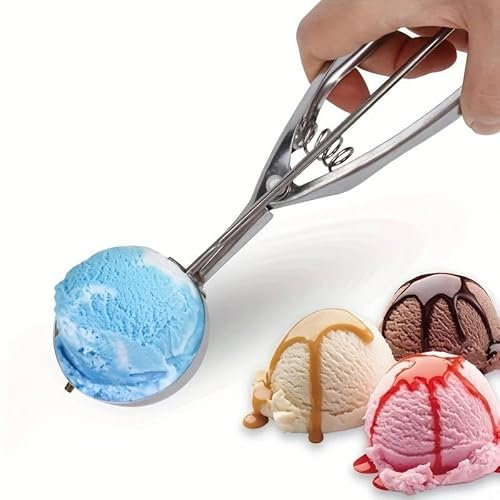 CHEFZOCO Cucchiaio per gelato, Sacabolas Gelato, Cucchiaio per gelato con grilletto, Accessori da cucina, Adatto per lavastoviglie, Diametro 6 cm, Acciaio inossidabile