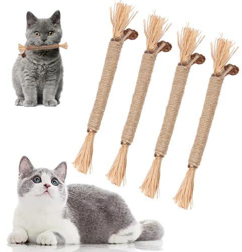 Thapncow Katzenminze Sticks, 4 Stück Katzen Kauhölzer Sticks für Katzen Zahnpflege & Gegen Mundgeruch Natürlich Sicher Katzensticks Kausticks