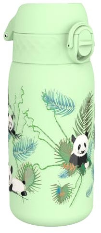 ion8 Isolierte Edelstahl-Trinkflasche, 320 ml, Auslaufsicher, Einhandöffnung, Sichere Verriegelung, Spülmaschinenfest, Klappdeckel, Tragegriff, Leicht zu Reinigen, Langlebig, Pandas