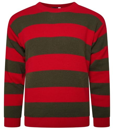 VEARZ Unisex Adults Christmas Red White Green Striped Knitted Jumper - Xmas Elf Party Fancy Dress Sweater Top Plus Size S-XXL