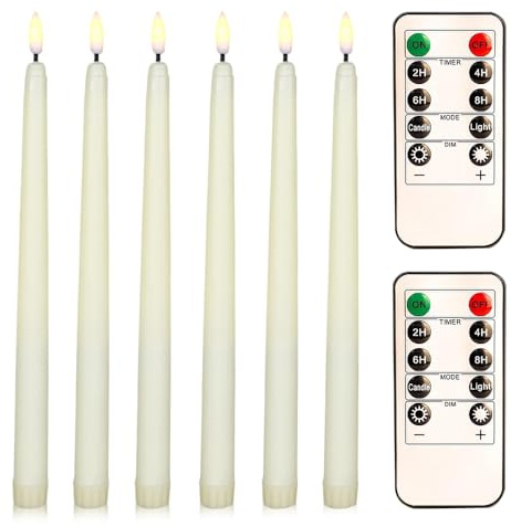 BNGXR Velas LED cónicas con control remoto,6 piezas de velas LED sin llama que funcionan con pilas,velas cónicas para ventana,luces LED cálidas 3D,para Hogar Navidad decoración fiesta(marfil)