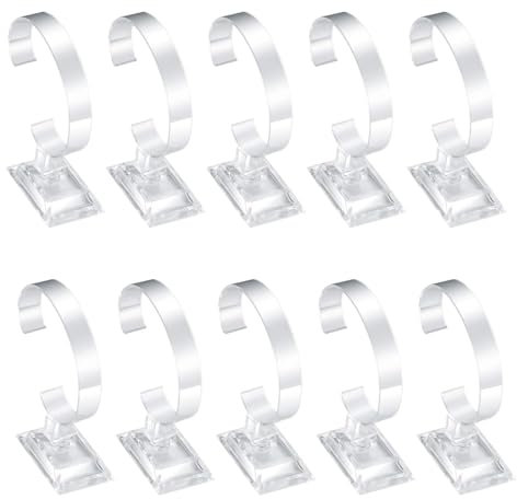 Amexo Supporto per Orologio in Acrilico, 10Pcs Espositore per Orologio Trasparente Forma a C, Orologio Bracciale Gioielli Display Stand Titolare per Casa e Negozio