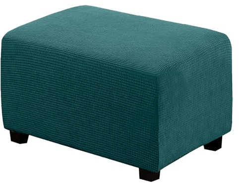 BXFUL Copri Pouf Elasticizzato Rettangolare per Poggiapiedi e Divano, Lavabile Jacquard Ottomano (Large, Verde Acqua)