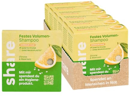 share Festes Shampoo Zitrone & Meersalz (6 x 60g) – Vegane feste Haarseife für Volumen & sanfte Pflege – Ohne Silikone, Parabene & Mikroplastik – Spendet Hygieneprodukte