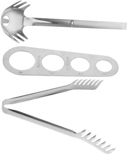 FUNNETOYU Juego de Utensilios de Cocina 3 Piezas Pinza para Espaguetis Cuchara Inoxidable Medidor de Pasta Herramienta Multifuncional para Cocinas Domésticas y Profesionales