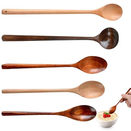 Cucharas de madera para cocinar, 5 cucharas de miel de madera, resistentes al calor, cucharón de cocina para remover, servir, hornear para salsas