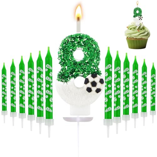 13X Compleanno Candele,3D a Calcio Candele,Numero 8 Candele Verde Calcio
