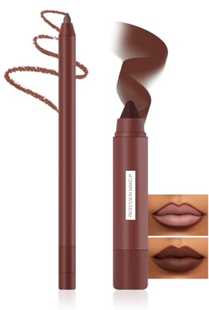 Prreal Lip Liner Pencil och Crayon läppstick set, 2-i-1 matt läppfoder och läppstick kombination, vattentät, lång hållbarhet, hög pigmenterad läppmakeup-kit för kvinnor (06 kaffe)