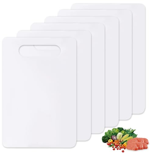 6 Stück Frühstücksbrettchen Kunststoff 29x19cm Brettchen Spülmaschinenfest, Rutschfest Kunststoff Schneidebrett Set, Weiß Schneidebretter Küchenbrett Frühstücksbretter für Fleisch Feinkost Gemüse Obst
