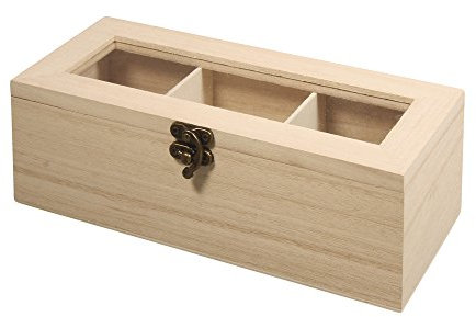 Rayher 62598000 scatola porta the e tisane, in legno FSC, contenitore bustine, fai da te, bricolage, 21,5 x 9 x 7 cm, 3 scomparti