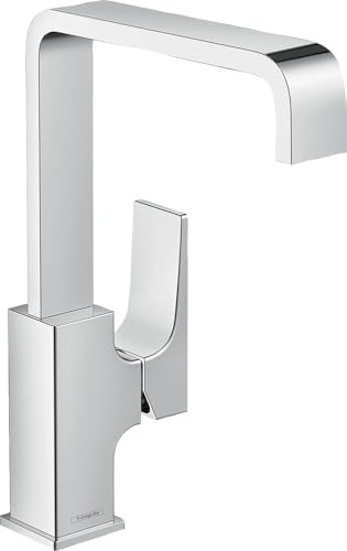 hansgrohe tvättställskran metropol, kran badrum med pip höjd 230 mm, med push-open avloppsarmatur, badrumskran vattenbesparande, 120° roterbar, krom