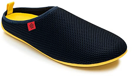 Andrés Machado Unisex Home Slippers for Women & Men - Spring Summer - DYNAMIC-R - upper made of mesh - Non-slip rubber sole and removable insole - Navy & Yellow Size UK WOMEN 6 / UK MEN 5 / EU 39