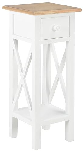vidaXL Mesa Auxiliar Mesita Mesilla Soporte de Teléfono Mueble de Salón Dormitorio Mobiliario de Madera Pino y MDF Blanca 27x27x65,5 cm