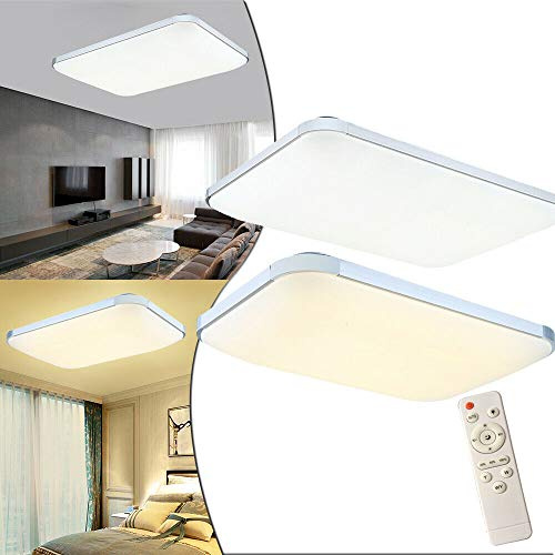 AufuN Lámpara led de techo regulable de 72 vatios con mando a distancia, para dormitorio, habitación infantil, cocina, oficina, pasillo, baño, interior IP44, rectangular