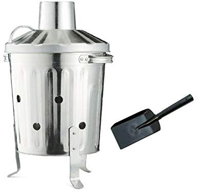 15L 15 Litre Galvanised Trendi Metal Incinerator Mini Garden Fire Bin WITH FREE ASH SHOVEL for Burning Wood, Leaves, Paper etc