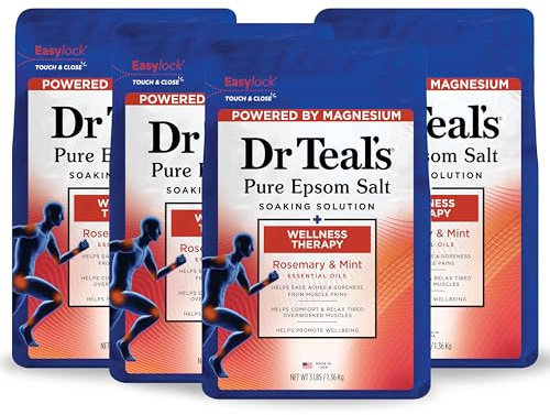 Dr Teal's Pure Epsom Salt Soak, Wellness Therapy with Rosemary & Mint, 3 lbs (Pack of 4)
