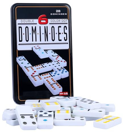 GOTHINK Double 6 Dominos Set for Adults with Tin Box Storage - 28 Tile Colorful Dot Dominoes Games Set for Family Night Gift Travel Game - Classic Party Board Game Ideal for 2-4 Players
