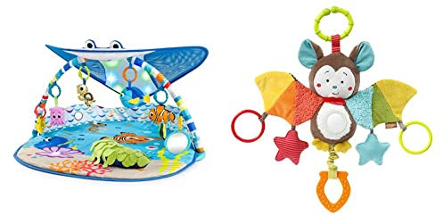 Bright Starts, Disney Baby, Findet Nemo Spieldecke mit Spielbogen & Fehn 067712 Activity-Spieltier Fledermaus – Motorikspielzeug zum Aufhängen mit Spiegel & Ringen zum Beißen