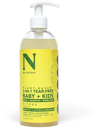 Dr. Natural 3-in-1 Tear-Free Baby Plus Kids Soap - Head-to-Toe Baby Soap and Shampoo - Sensitive Skin Moisturizing Body Wash - Citrus - 474 ml