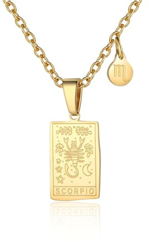 RIXERKOC Collana di segni zodiacali per le donne Ciondolo a forma di carta dei tarocchi a doppia faccia in acciaio inox Segni zodiacali Regali di gioielli per le ragazze