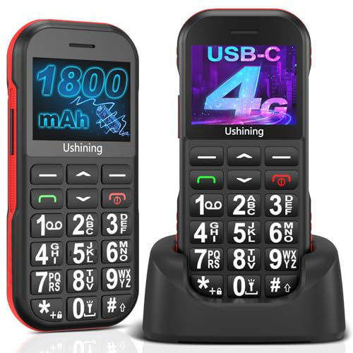 ukuu 4G Teléfono Móvil para Mayores con Botón SOS, Gran Pantalla HD de 1.77 Moviles con Base de Carga Fácil de Usar para Personas de Edad Fuerte Altavoz y 1800mAh Batería de Larga Duración