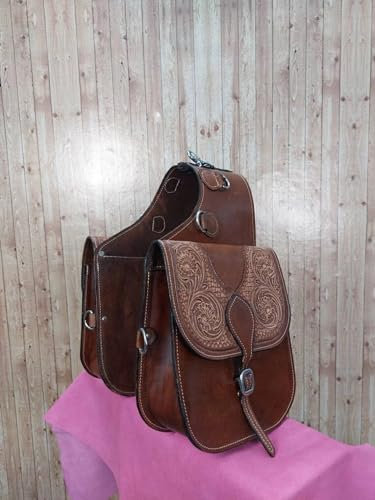 WILDRACE Western-Satteltasche aus Pferdeleder, strapazierfähig, für traditionelle Trail-Fahrten | Satteltasche | Pferdesatteltasche | Western-Satteltasche | Ledersatteltaschen für Pferde (STYLE-23)