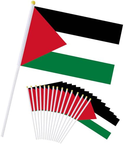 GWAWG 15 PCS Drapeau Palestine, 14x21 cm, Mini Drapeau à Main avec Bâton, Couleur Vive, Patriotique, Résistant à l'UV, Léger
