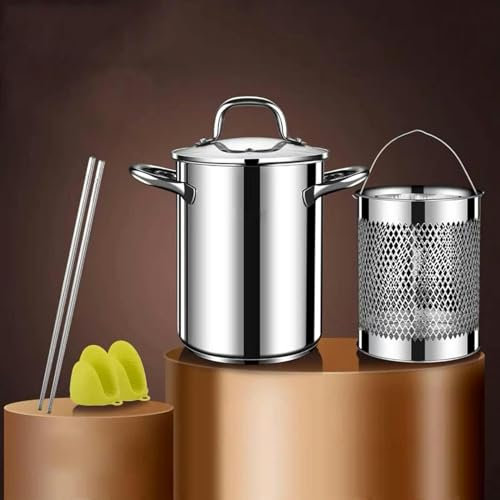 Cooking Pots,304 Stainless Steel Asparagus Pot, Vegetable Steamer Spaghetti Pasta Stovetop Cooker with Removable Basket and Visible Lid, Oil Deep Fry Pan, 4L, 17cm, Silver