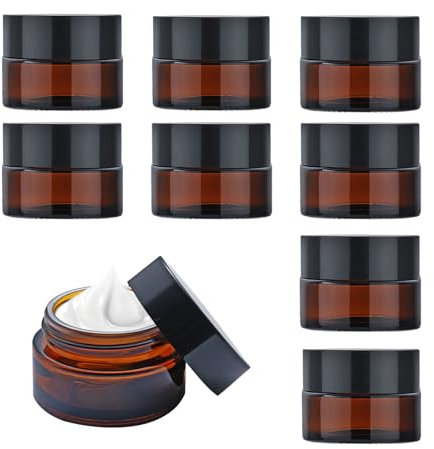 9 Stück Braunglas Salbentiegel,5ml Amber Glas Leerdose, Creme behälter,kleine dose mit deckel, Reise Probenbehälter,Cremedosen zum befüllen von Kosmetika, Lotionen, Cremes