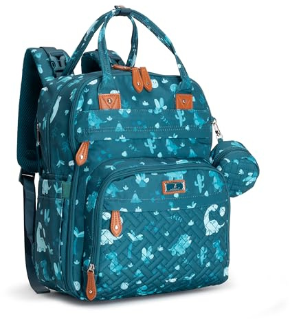BabbleRoo Baby Changing Bag Backpack, Nappy Changing Back Pack Diaper Bags with Changing Mat & Pacifier Holder for Mom & Dad(Dino)