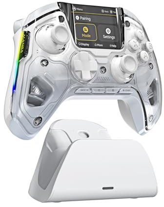 NO DRIFT ManbaOne Interactive Screen Gaming Controller for PC/Switch/iOS/Android, 1800mAh Hall Effect Controller with LED, Mapping Buttons, Charging Dock (White)