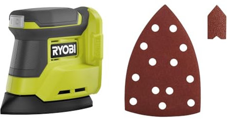 RYOBI - Ponceuse triangulaire 18V - diamètre d'oscillation 1,8 mm - patin 100 x 140 mmm & Assortiment 20 abrasifs pour ponceuses EPS80RS / R12PSL13S / RPS100 / RPS80 / RPS70