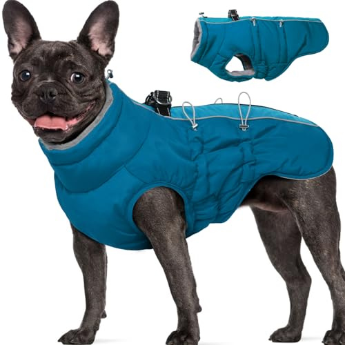 Katzinst Hundejacke Große Hunde, Warm Hundemantel mit Geschirr, Hundejacke Fleece mit Reflektierender Streifen Rutschfester Reißverschluss Warm Fleecefutter, Hundemantel Fleece, Grün, XL