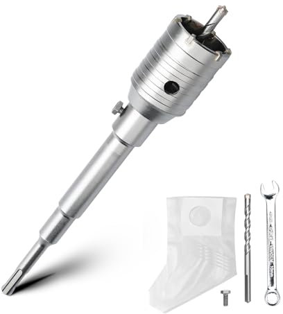 Juego de brocas huecas de 55 mm con adaptador SDS Plus de 220 mm y broca de centrado de 8 x 110 mm, para mampostería y hormigón