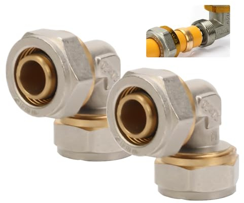 Lot de 2 coudes à vis à 90° - Pour tuyau de 16 x 2 mm de diamètre - DVGW - Raccord de serrage pour tube composite multicouche et tube composite en aluminium - Tubes PEX, canaux de chauffage, conduite