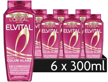 L'Oréal Paris Elvital Farbschutz Shampoo und Conditioner, Für coloriertes oder gesträhntes Haar, Mit Leinsamenöl und UVA-/UVB Filter, Color Glanz 2in1, 6 x 300 ml