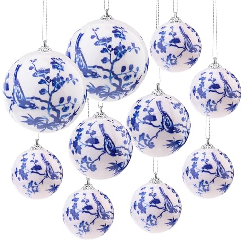 Quancru 10 Pcs Christmas Ornament Ball Plastic White Blue Hanging DIY Decor