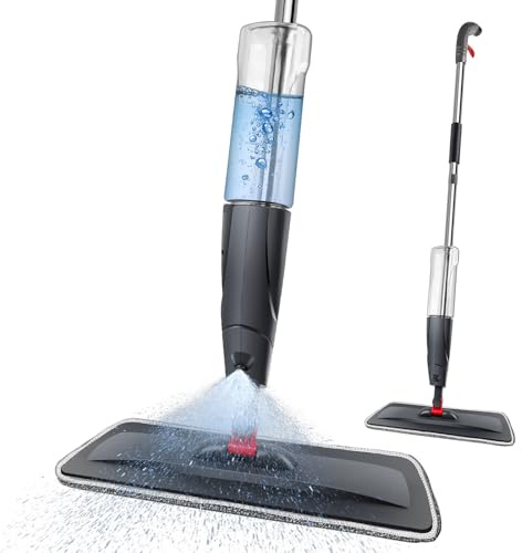 Microfibre Floor Spray Mop Dry Wet Mop Kitchen Floor Cleaning Mop 360° Swivel Head Suitable for Cleaning Tile Laminate Hardwood Ceramic with Washable Replacement Pads, 700ML Refillable Bottle