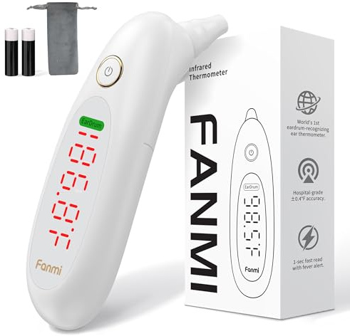 FANMI Ear Thermometer for Kids and Adults, Thermometer for Baby with Real-Time Dynamic Tympanic-Sensing Probe, 1-Button 1-Second Result Large LED Display for Easy Use & Reading