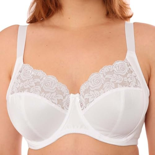 Liv Lingerie GEMM Underwired Bra Full Cup Coverage Satin & Lace Regular & Plus Size Strong Firm Hold Pretty & Elegant for Ladies Women (38G, White)