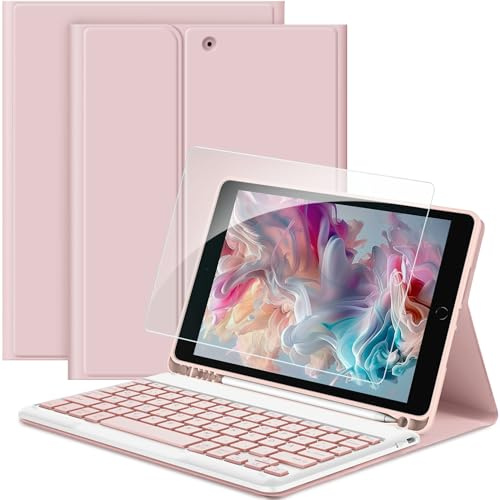 EasyAcc Tastatur Hülle Kompatibel mitiPad 10.2 Zoll (9/8/7 Generation-2021/2020/2019) mit Schutzfolie, [QWERTZ Deutsches], Abnehmbar Tastatur Schutzhülle mit Pencil Halter, Rose Gold