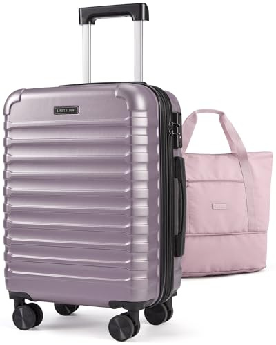 LIGHT FLIGHT Luggage Sets, Carry On Luggage 22x14x9 Airline Approved, Carry On Travel Bag Suitcases with Wheels, Expandable Hardside Lightweight Rolling with TSA Lock 2-Piece Set (DB/20),Rose Purple
