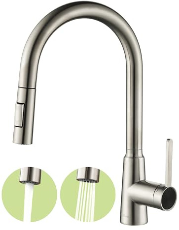 Baollansa Grifo de Cocina con Ducha Extraíble, Mezclador para Fregadero de Alta Presión, Acero Inoxidable, Giratorio 360°, 2 Modos de Chorro, Grifo de Cocina Moderno