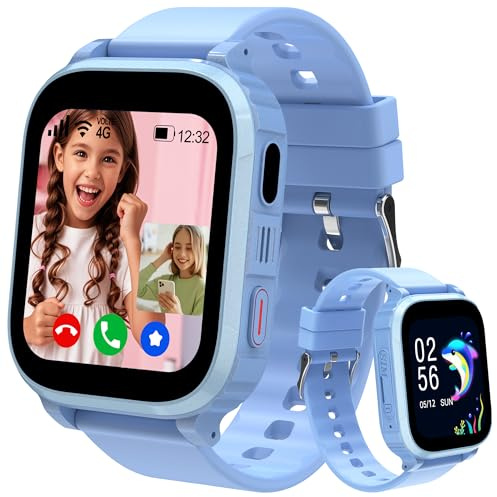 Ruopoem 4G Smartwatch Bambini, Smartwatch per Bambini con GPS Videochiamate Chiamate Telefono, Orologio GPS Bambino SOS IP68 Modalità Scuola Giochi Sveglia Regalo per Ragazzo Ragazza