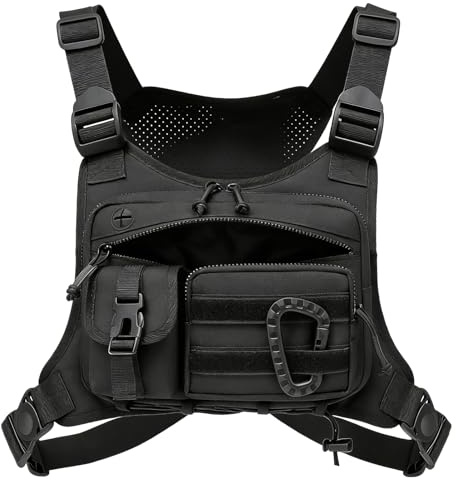 Poche poitrine tactique pour homme et femme, poche poitrine de course légère avec espace de rangement supplémentaire, gilet de course réfléchissant, taille unique, réglable, sac de poitrine pour