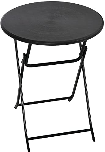 Outsunny Tavolo da Giardino Rotondo, Tavolo da Pranzo Pieghevole per Balcone e Terrazza con Piano Effetto Legno, Tavolino da Caffè in Acciaio e HDPE, Ø60x73 cm, Grigio Scuro